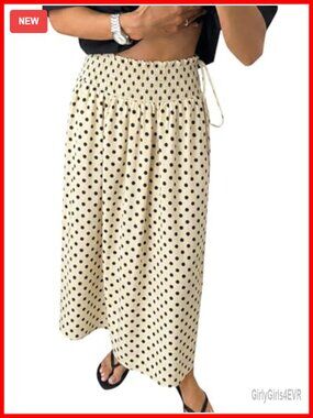 Women's Polka Dot Smocked High Waist Maxi Skirt Boho A-Line